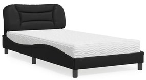 Κρεβάτι με Στρώμα Μαύρο 100x200 εκ. από Συνθετικό Δέρμα - Μαύρο