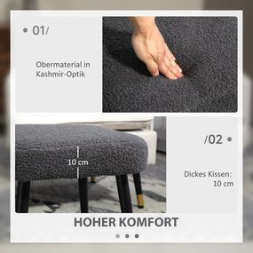 HOMCOM Σκαμπό, υποπόδιο, επενδυμένο κάθισμα, όψη κασμίρ, ατσάλινα πόδια, 42 x 42 x 44 cm, σκούρο γκρι