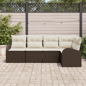 vidaXL Σετ 5 Τεμαχίων Καναπέ Κήπου με Μαξιλάρια Καφέ Πολυ Ράταν
