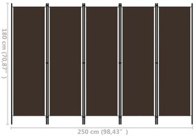 vidaXL Διαχωριστικό Δωματίου με 5 Πάνελ Καφέ 250 x 180 εκ.