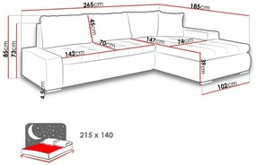 Γωνιακός Καναπές Comfivo 112, Λειτουργία ύπνου, Αποθηκευτικός χώρος, 265x185x85cm, 127 kg, Πόδια: Πλαστική ύλη | Epipla1.gr