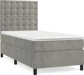 vidaXL Κρεβάτι Boxspring με Στρώμα &amp; LED Αν.Γκρι 90x200 εκ. Βελούδινο