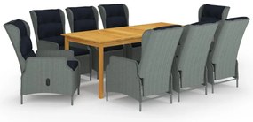 vidaXL Σετ Τραπεζαρίας Κήπου 9 Τεμαχίων Ανοιχτό Γκρι