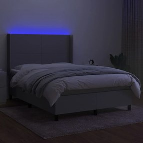 vidaXL Κρεβάτι Boxspring με Στρώμα &amp; LED Αν.Γκρι 140x200εκ. Υφασμάτινο