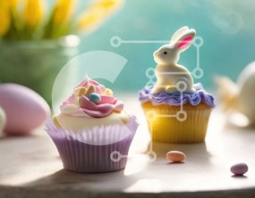 Intra Συλλεκτικό Ξύλινο Παζλ Plywood 4mm - Πασχαλινά cupcakes με ειδώλιο λαγουδάκι και πασχαλινό αυγό Σε Ξύλινο Κουτί - Διαστάσεις: 10x10 cm – 25 κομμάτια