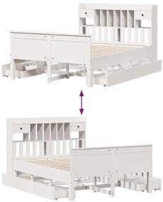 Κρεβάτι Βιβλιοθήκη Χωρίς Στρώμα 160x200 εκ Μασίφ Ξύλο Πεύκου - Λευκό