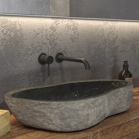 Karag River Νιπτήρας επικαθήμενος πέτρινος Grey 70-90x34-45x15cm