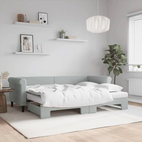 Καναπές Κρεβάτι Συρόμενος Μαύρο 80x200 εκ. Βελούδινος Στρώματα - Γκρι