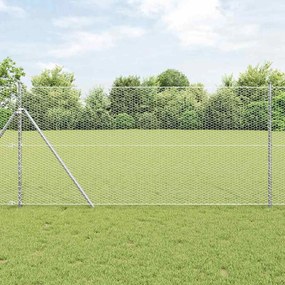 vidaXL Φράχτης με εξάγωνο σύρμα και 7 στήλες 1,2x25 μ, ατσάλι, ασημί