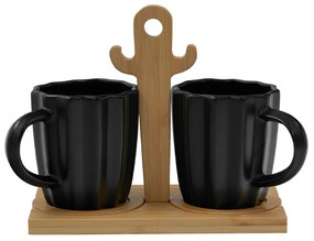 CACTUS ΚΟΥΠΑ ESPRESSO SET 2 ΤΜΧ ΠΟΡΣΕΛΑΝΗ BAMBOO ΜΑΥΡΟ ΦΥΣΙΚΟ 20x12xH16,5cm - 030022