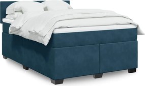 vidaXL Κρεβάτι Boxspring με Στρώμα Μπλε 140x190 εκ. Βελούδινο