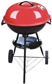 KMT Style Στρογγυλή Φορητή Ψησταριά Κάρβουνου για BBQ με Ροδάκια 45x45εκ. Μαύρη-Κόκκινη