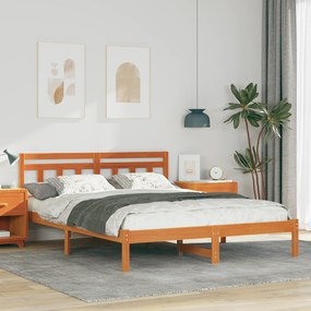 vidaXL Σκελετός Κρεβατιού με κεφαλάρι Καφέ 140 x 200 εκ Ξύλο πεύκου