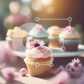 Intra Συλλεκτικό Ξύλινο Παζλ Plywood  4mm - Cupcakes σε λευκό πιάτο με ροζ λουλούδια Σε Ξύλινο Κουτί - Διαστάσεις: 10x10 cm – 25 κομμάτια
