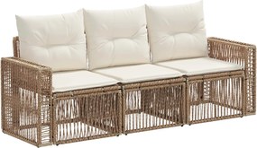 vidaXL Σετ Καναπέ Κήπου 3 pcs Μπεζ και Κρέμ συνθετικό ρατάν