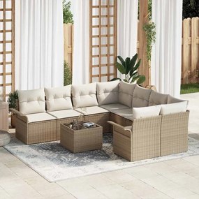vidaXL Σετ Καναπέ Κήπου 9 pcs Μπεζ Πολυ ράταν