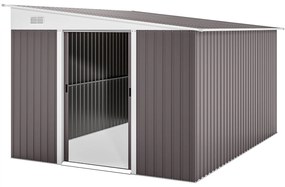 Outsunny Μεταλλικό Υπόστεγο Αποθήκευσης Κήπου, Επικλινής Στέγη, Διπλή Πόρτα που Κλειδώνει, 2,8 x 3,45 x 2,01m, Γκρι