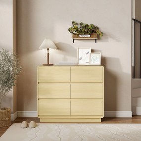 Sideboard 100 cm, Ντουλάπι Μπουφέ με 6 Συρτάρια, Συρταριέρα για Κουζίνα, Σαλόνι, Τραπεζαρία, Φυσικό Ξύλο