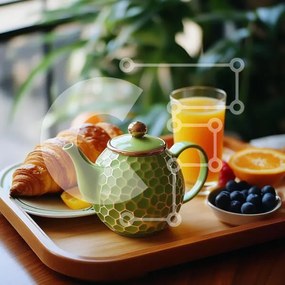 Σετ των 2 Intra Συλλεκτικό Ξύλινο Παζλ Plywood 4mm - Δίσκος πρωινού με τσαγιέρα και φρούτα Σε Ξύλινο Κουτί - Διαστάσεις: 10x10 cm – 25 κομμάτια