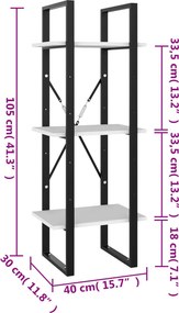 vidaXL Βιβλιοθήκη με 3 Ράφια Λευκή 40 x 30 x 105 εκ. από Επεξ. Ξύλο