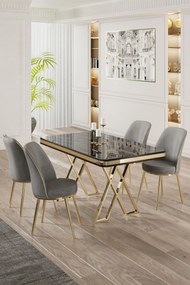 Dining Table &amp; Chairs Set (5 Pieces) Vals - Black Marble, Gold, Grey Black Marble
Gold
Grey