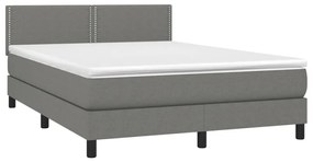 vidaXL Κρεβάτι Boxspring με Στρώμα &amp; LED Σκ.Γκρι 140x200 εκ Υφασμάτινο