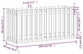 Ζαρντινιέρα Υπερυψωμένη Σχ Φράχτη Λευκή 150x50x70εκ Μασίφ Πεύκο - Λευκό