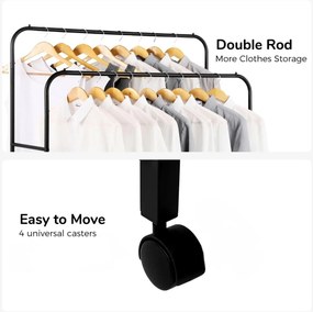 Διπλή Tροχήλατη Κρεμάστρα Δαπέδου 110x55x150cm με 1 Ράφι - Άσπρο