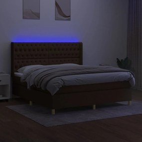 vidaXL Κρεβάτι Boxspring με Στρώμα &amp; LED Σκ.Καφέ 160x200εκ. Υφασμάτινο