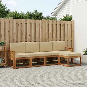 vidaXL Σειρά Καναπέ Εξωτερικού 5 pcs Φυσικό και Μπεζ Πολυεστέρας