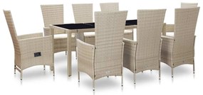 vidaXL Σετ Τραπεζαρίας Εξ. Χώρου 9 τεμ. Μπεζ Συνθ. Ρατάν με Μαξιλάρια