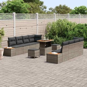 vidaXL Σετ Καναπέ Κήπου με μαξιλάρι 11 pcs Γκρι Πολυ ράταν
