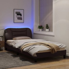 vidaXL Πλαίσιο Κρεβατιού με LED Σκούρο Καφέ 100x200 εκ. Υφασμάτινο