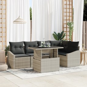 vidaXL Set από 6 κομμάτια καναπέ με μαξιλάρια ανοιχτό γκρι πολυ-ράττον