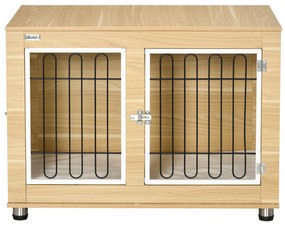 PawHut Κλουβί Σκύλου, Πλενόμενο Μαξιλάρι, Κλουβί Σκύλου, 2 Κλειδαριές, 90 cm x 58 cm x 65 cm, Φυσικό + Μαύρο + Λευκό