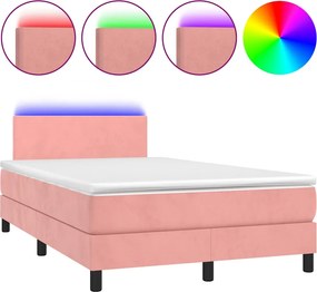 vidaXL Κρεβάτι Boxspring με Στρώμα &amp; LED Ροζ 120x190 εκ. Βελούδινο