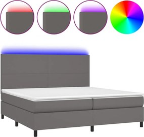 vidaXL Κρεβάτι Boxspring με Στρώμα &amp; LED Γκρι 200x200 εκ. Συνθ. Δέρμα