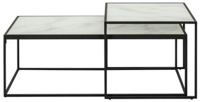 Σετ τραπεζιών περιοδικών Oakland 320, Μαύρο, Λευκό μάρμαρο, 35x50x100cm, 18 kg, Επεξεργασμένο γυαλί, Γωνιακό | Epipla1.gr