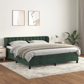 Κρεβάτι Boxspring με Στρώμα Σκούρο Πράσινο 200x200εκ. Βελούδινο - Πράσινο