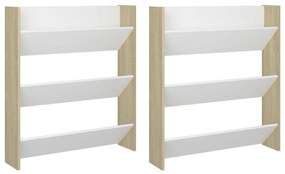 vidaXL Παπουτσοθήκες 2 τεμ. Λευκές/Sonoma Δρυς 80x18x90εκ. Μοριοσανίδα