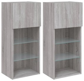 vidaXL Έπιπλα Τηλεόρασης με LED 2 τεμ. Γκρι Sonoma 40,5x30x90 εκ.