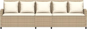 vidaXL Καναπές κήπου 5θέσιος με μαξιλάρια Μπεζ Poly Rattan