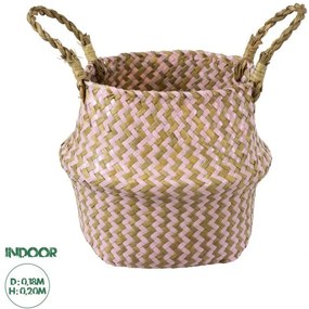 Artificial Garden LEROS 20341 Διακοσμητικό Ψάθινο Καλάθι-Κασπώ Γλάστρα-Flower Pot Ροζ με Καφέ Φ18cm x Υ20cm Globostar-20341-Ροζ 20341