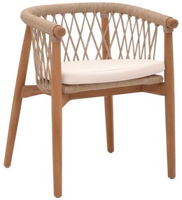 Καρέκλα - Πολυθρόνα Abby σκελετός από teak ξύλο σε φυσική απόχρωση και κρεμ μαξιλάρι 60x58x78εκ 60x58x78 εκ.