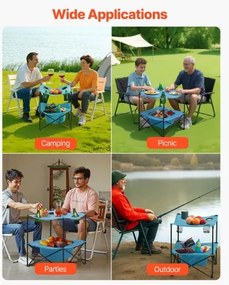 VEVOR Folding Portable Camping Table Oxford Outdoor SquareTable 4 Cup Holders