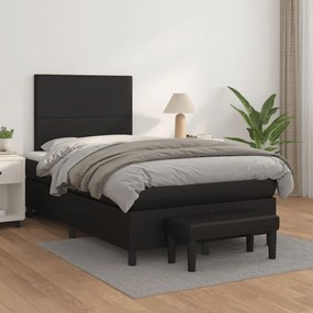 vidaXL Κρεβάτι Boxspring με Στρώμα Μαύρο 120x190εκ.από Συνθετικό Δέρμα