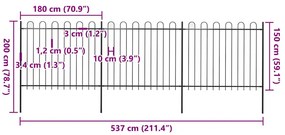 vidaXL Φράχτης Κήπου με Κορυφή από Ατσάλι 537 x 150 εκ. Μαύρος