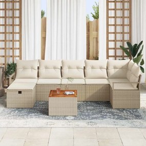 vidaXL Σετ Καναπέ Κήπου με μαξιλάρι 8 pcs Μπεζ Πολυ ράταν