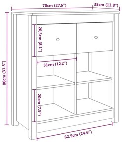 Ντουλάπι Καφέ Μελί 70 x 35 x 80 εκ. από Μασίφ Ξύλο Πεύκου - Καφέ