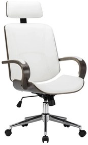 Καρέκλα Γραφείου με Προσκέφαλο Λευκή Συνθ. Δέρμα/Λυγισμένο Ξύλο - Λευκό